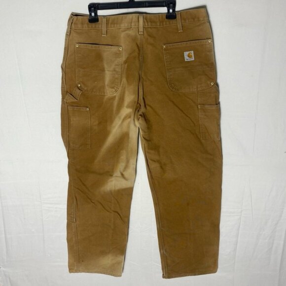 Vintage Carhartt Sun Faded Tan Double Knee Duck Canvas Dungaree Fit Pants 36X29 - Picture 15 of 16